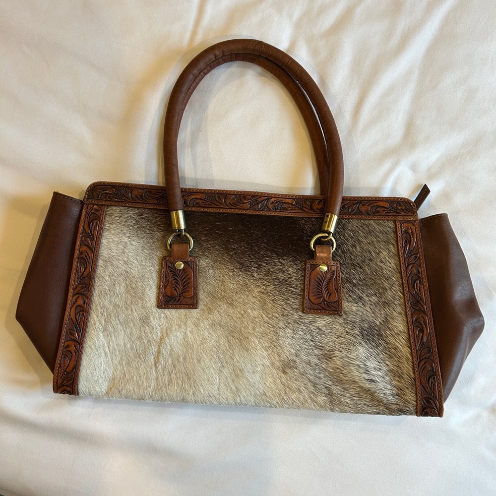 American Darling cowhide and tan leather bag